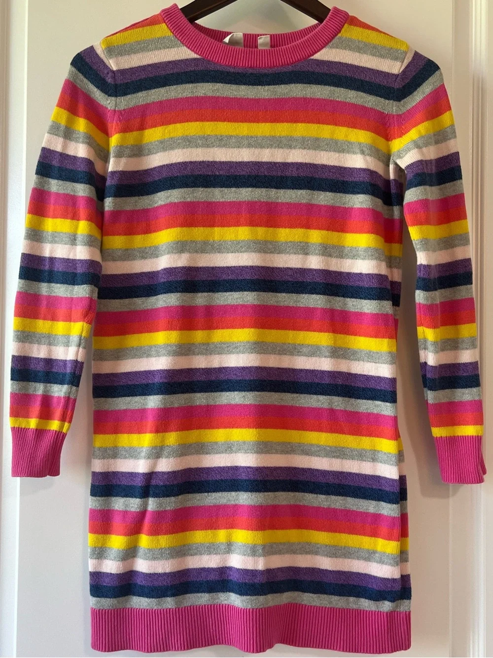 Gap Sweater Dress Girls XL 12 Rainbow Crazy Stripe Knit Crewneck Long Sleeve